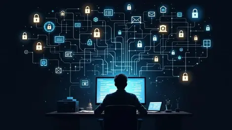 Moody engineer cicd pipelines morphing into shadowy hands vaults