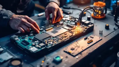 Disassembled industrial cellular iot device usb analyzer tech probing