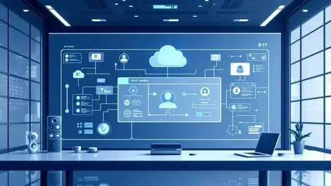 Focused ai agent it control room server cloud digital art